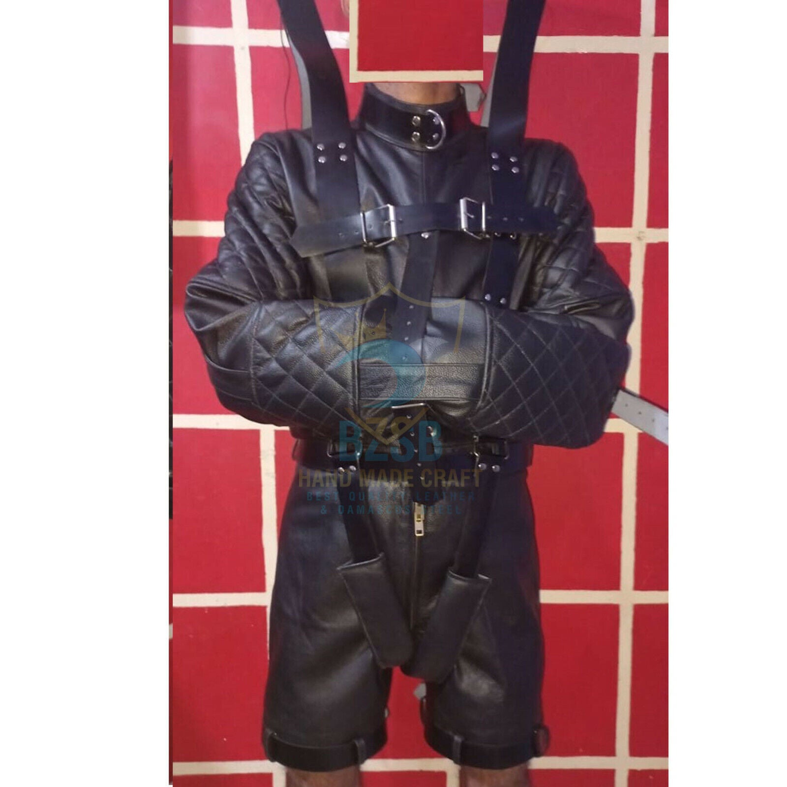 Real Leather Heavy Duty Genuine leather bondage jacket suspension Jacket BDSM wi