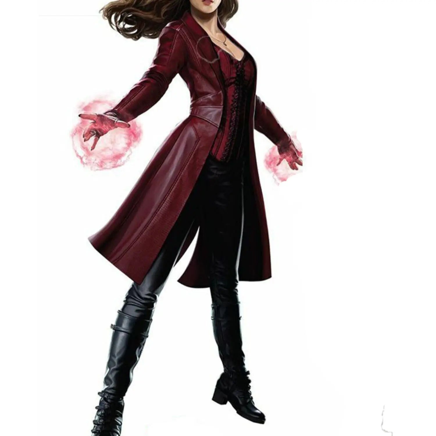 Women's Red leather Overcoat - Cosplay Full Suit - Leather Halloween Costume