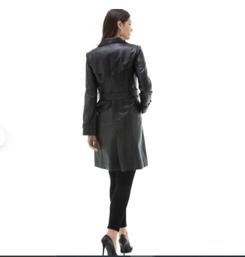 Real Leather Long Coat Outdoor Slim Fitted Single Breasted Coat Leather Jacket