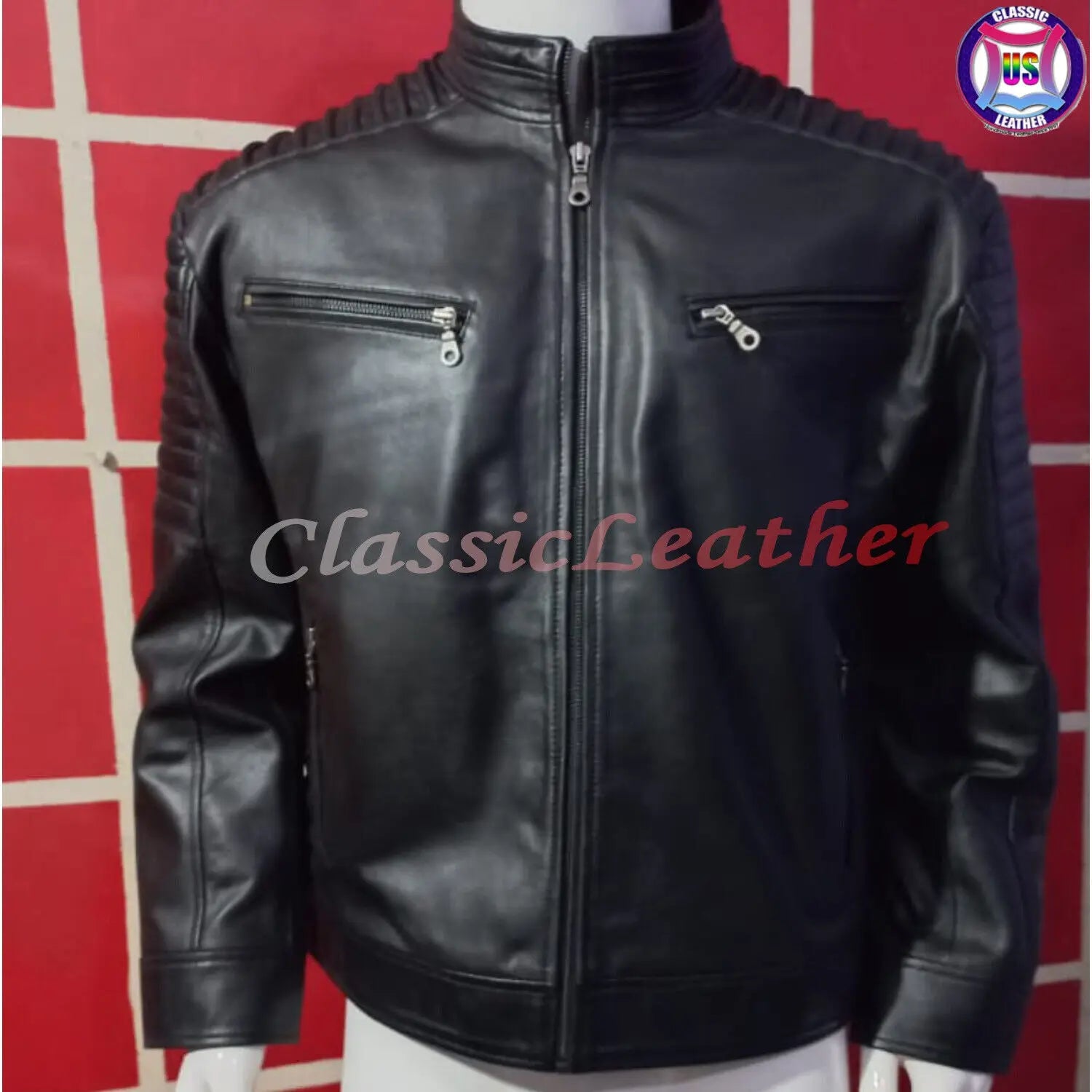 Men's Real Leather Quilted Jacket - Shoulder Padded Clubwear - Casual Motorcycle Coat