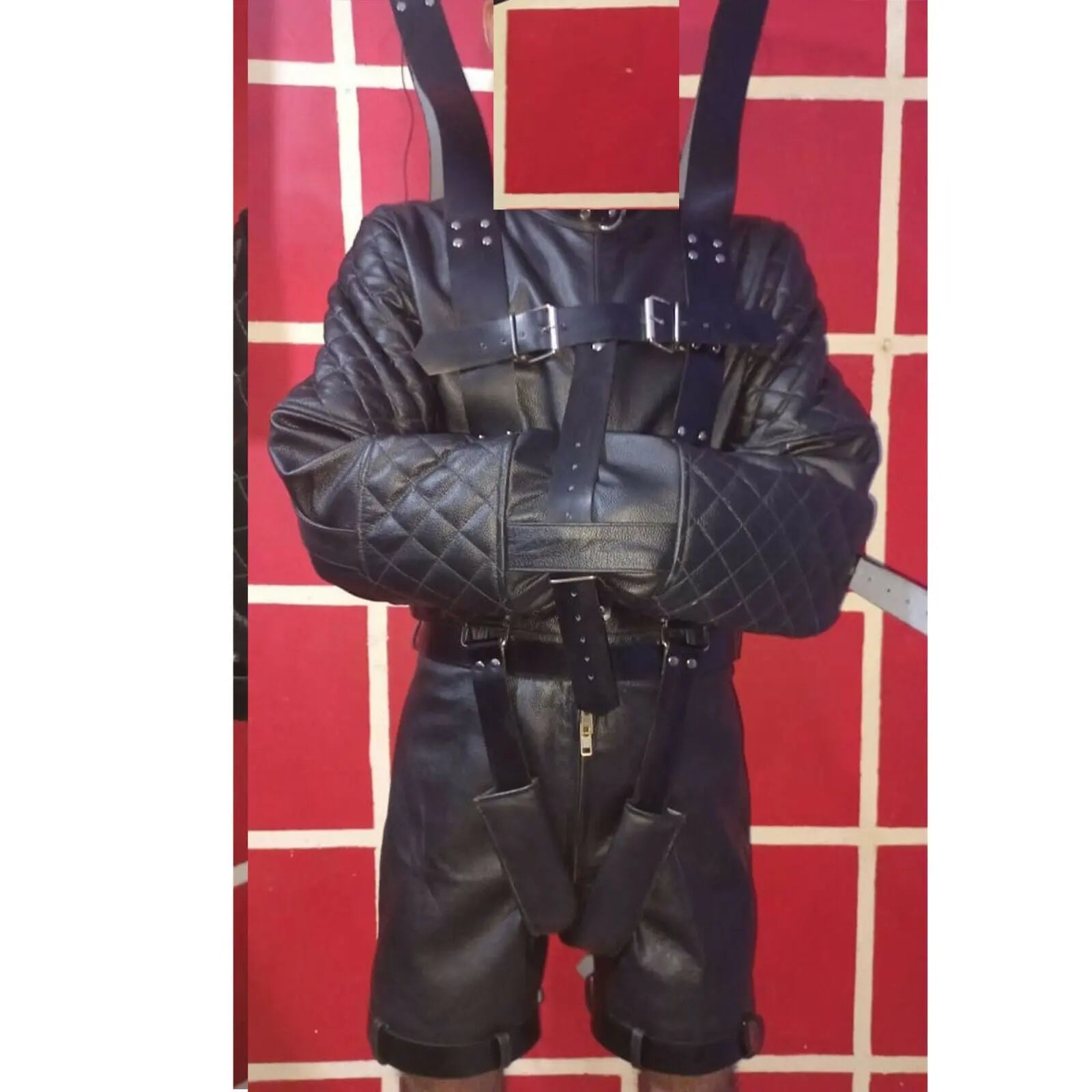 Real Leather Heavy Duty Genuine leather bondage jacket suspension Jacket BDSM wi