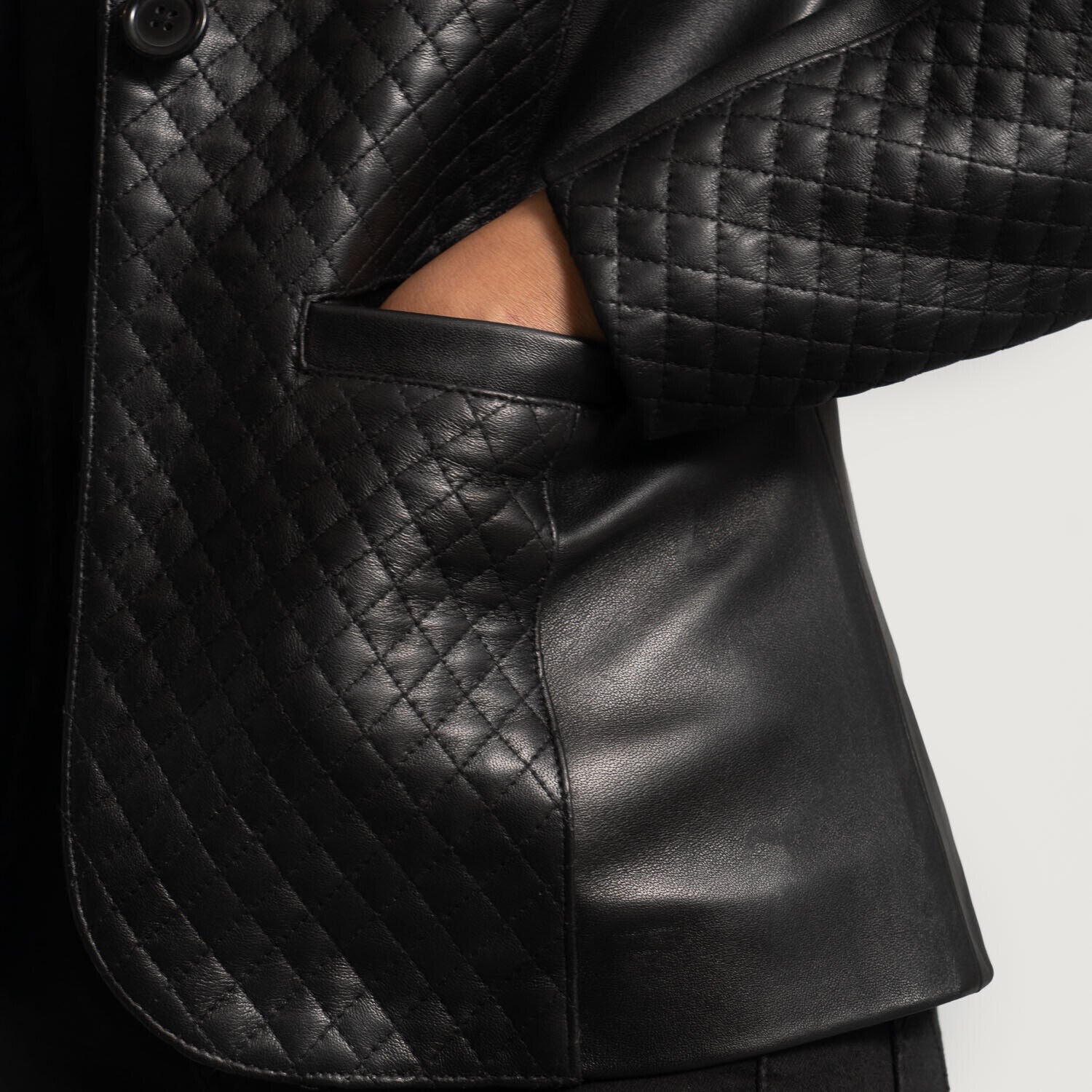 Cora Quilted Black Leather Blazer Sheep Leather