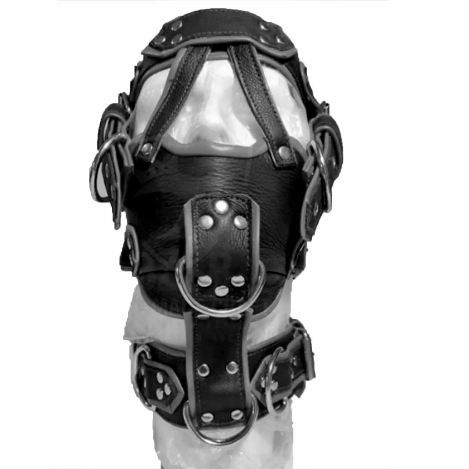 Leather BDSM Mask Bondage Head Hood Harness Mouth Gag Blindfold Slave Head Gear