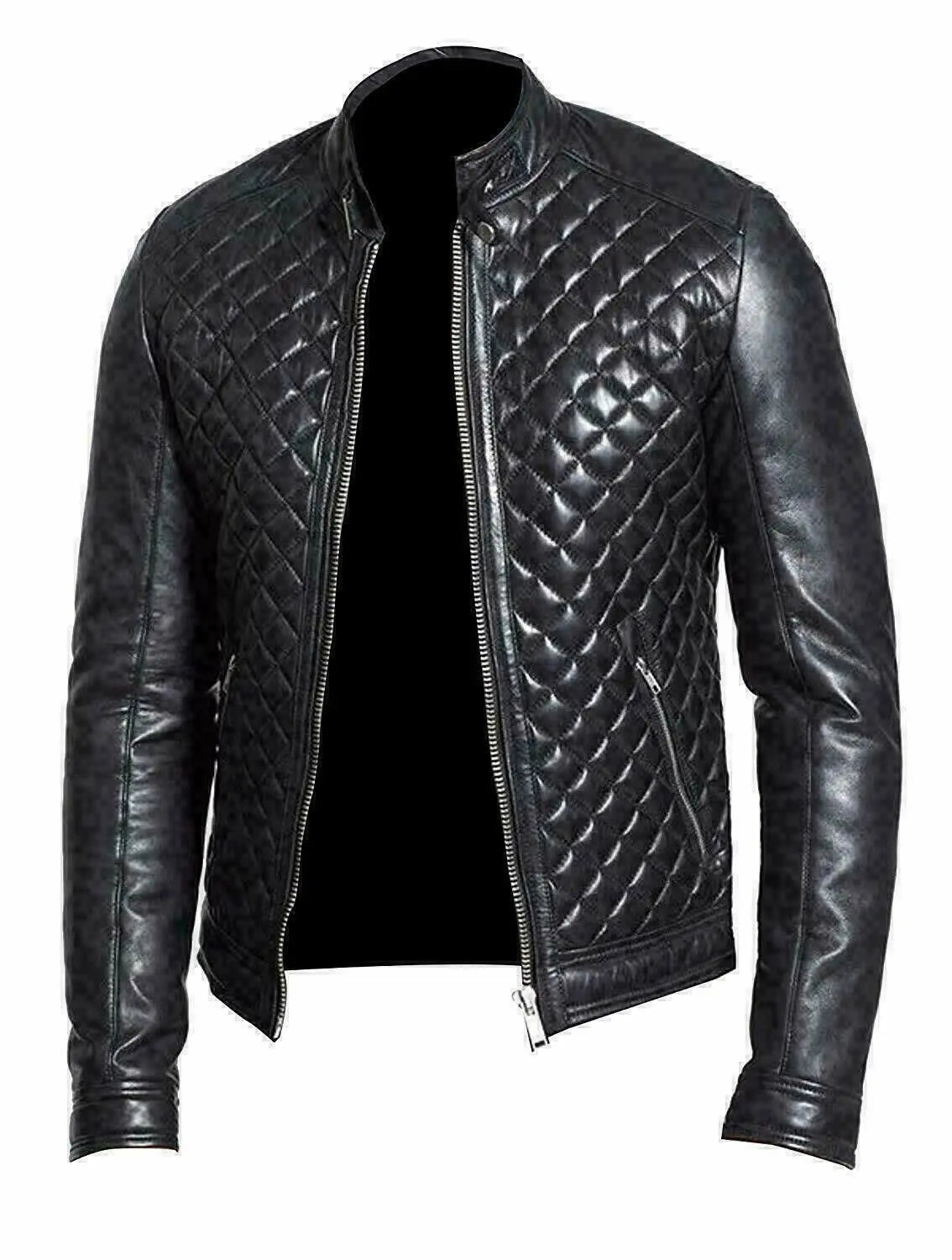 Men's Genuine Black Leather Cafe Racer Bomber Motorcycle Jacket - Biker Style Jacket