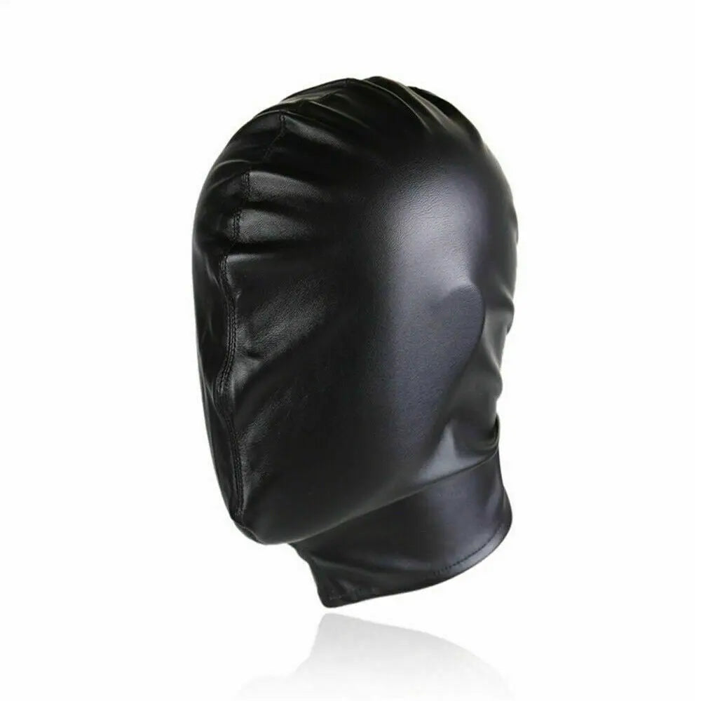 Premium black leather blindfold face mask cosplay accessory