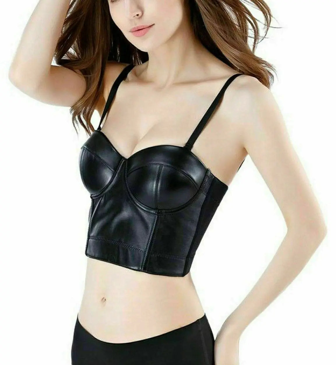 Women's Fashion Bustier Push Bra Crop Top - Tank Blouse Leather Bralette Vest