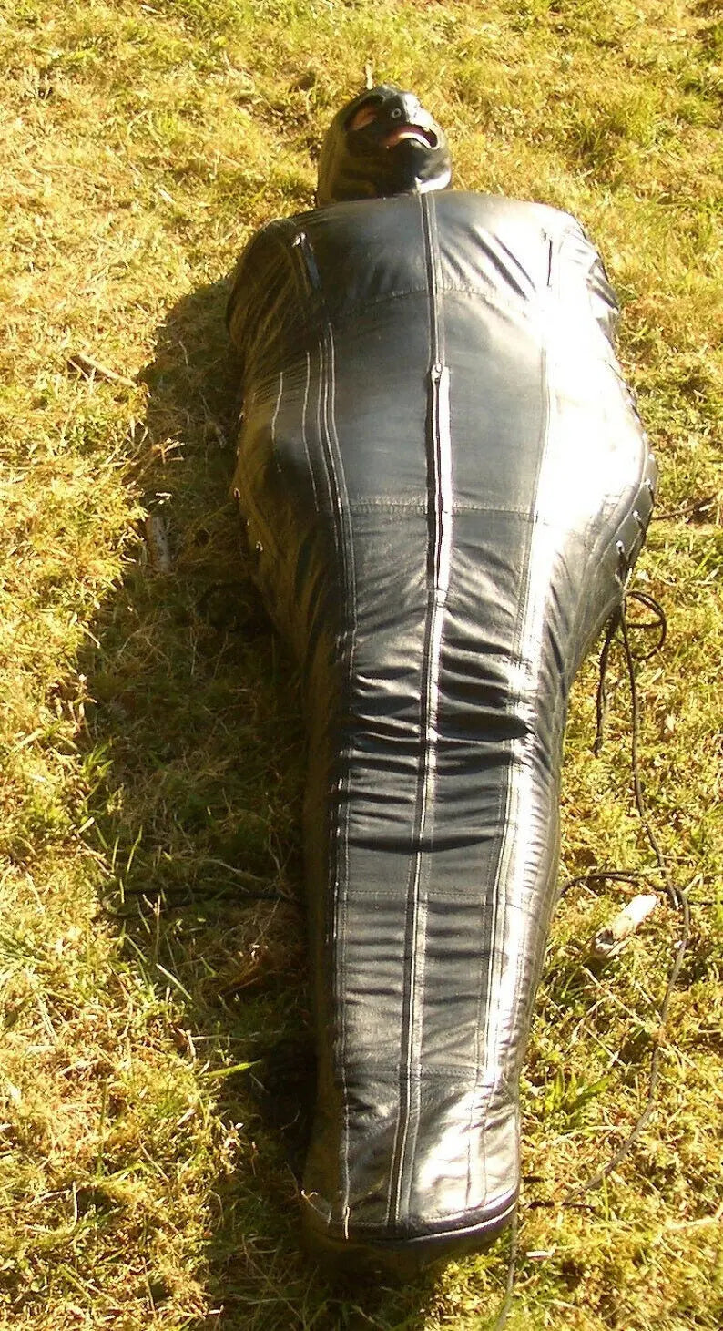 Premium Leather BDSM Sleep Sack Bondage Bag with Hood and Arms Binder – Genuine Fetish Wear