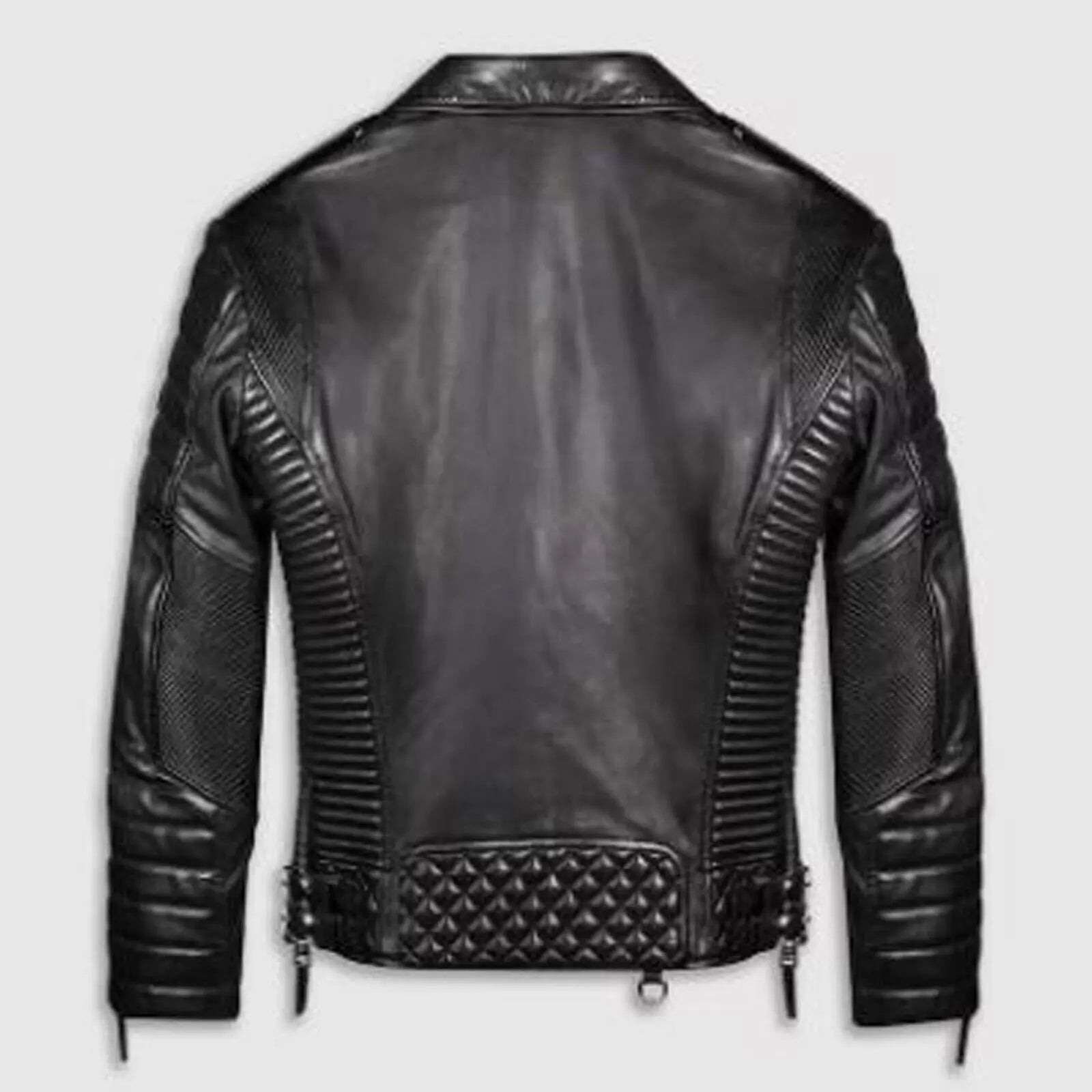 Quilted Men Black Genuine Leather Jacket Outdoor Sleeves & Shoulder Soft Padded