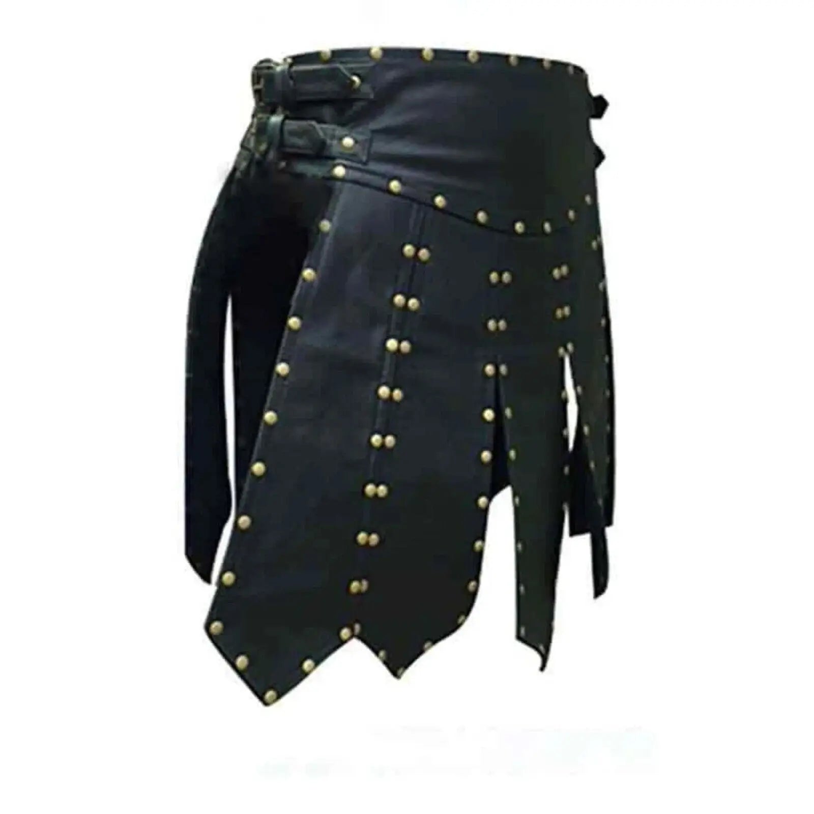 Men s Real Leather Gladiator Kilt With stud Pleated larp Halloween Wear Club Han