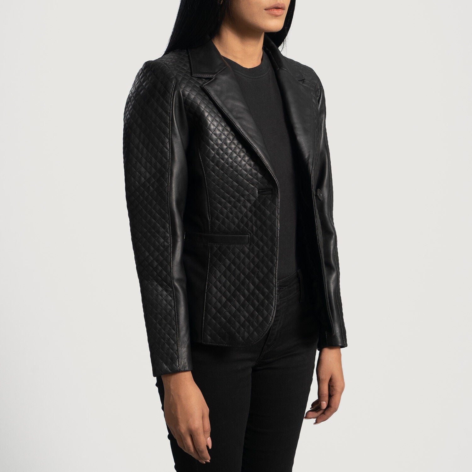 Cora Quilted Black Leather Blazer Sheep Leather