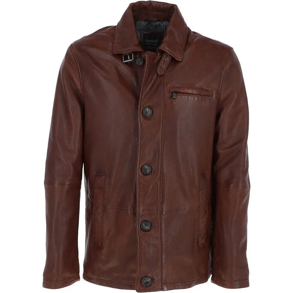 Men’s Premium NAPPA Leather Jacket - Red Brown Color Fashion Biker Style Outerwear - Genuine Soft Leather Coat