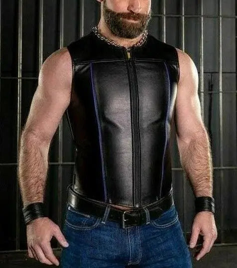 Men’s Black Real Leather Zipper Vest Best-Selling Clubwear Biker Vest – Premium Stylish Sleeveless Jacket