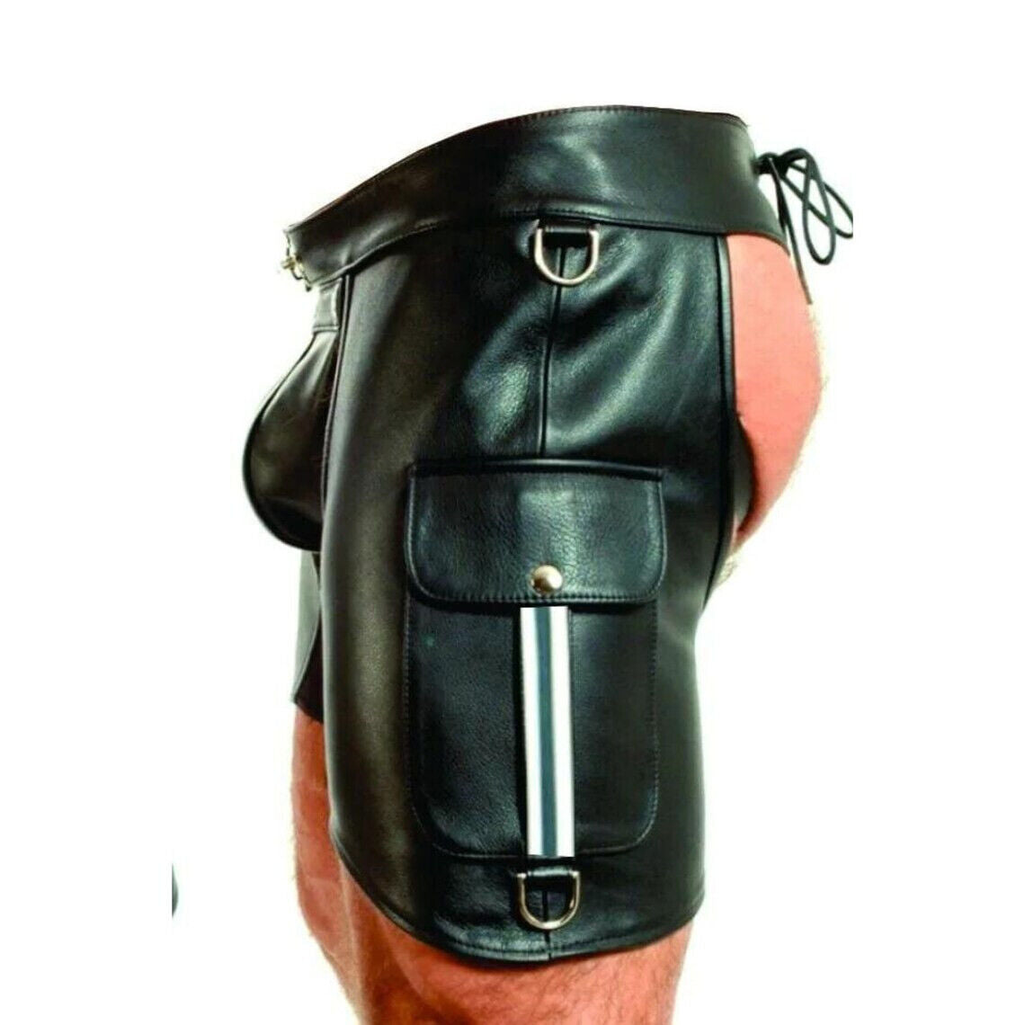 Exclusive Premium Men 100% Genuine Cow Leather Chap Rider Chaps Shorts In Black