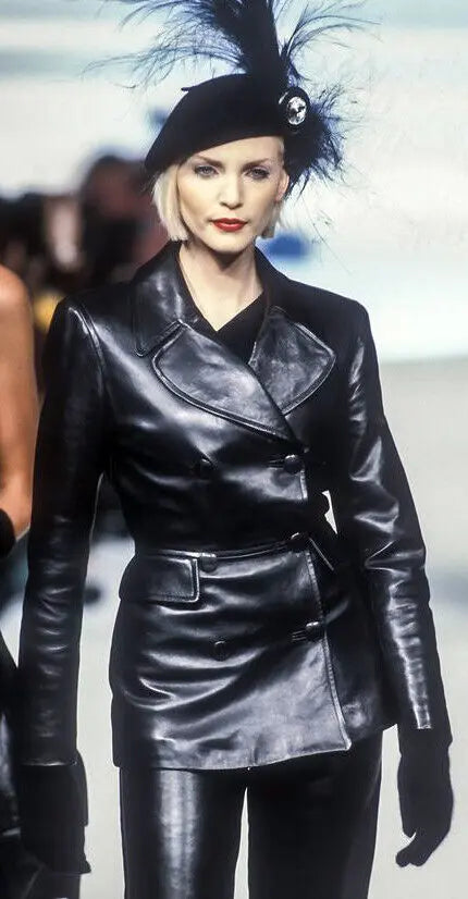 The Auermann Double Breasted Black Cowhide Leather Coat
