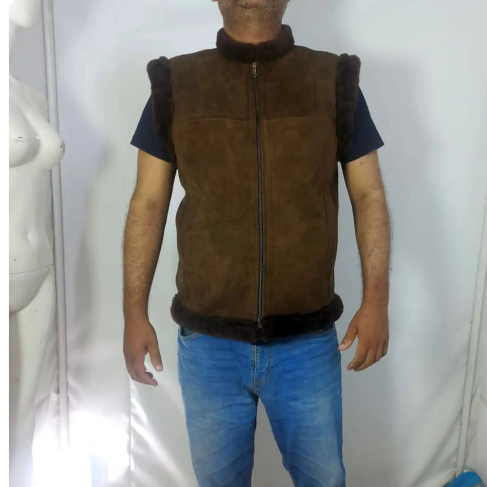 Men's Real Sheepskin Heavy Duty Handmade Shearling Waistcoat - Men's Vest Jacket