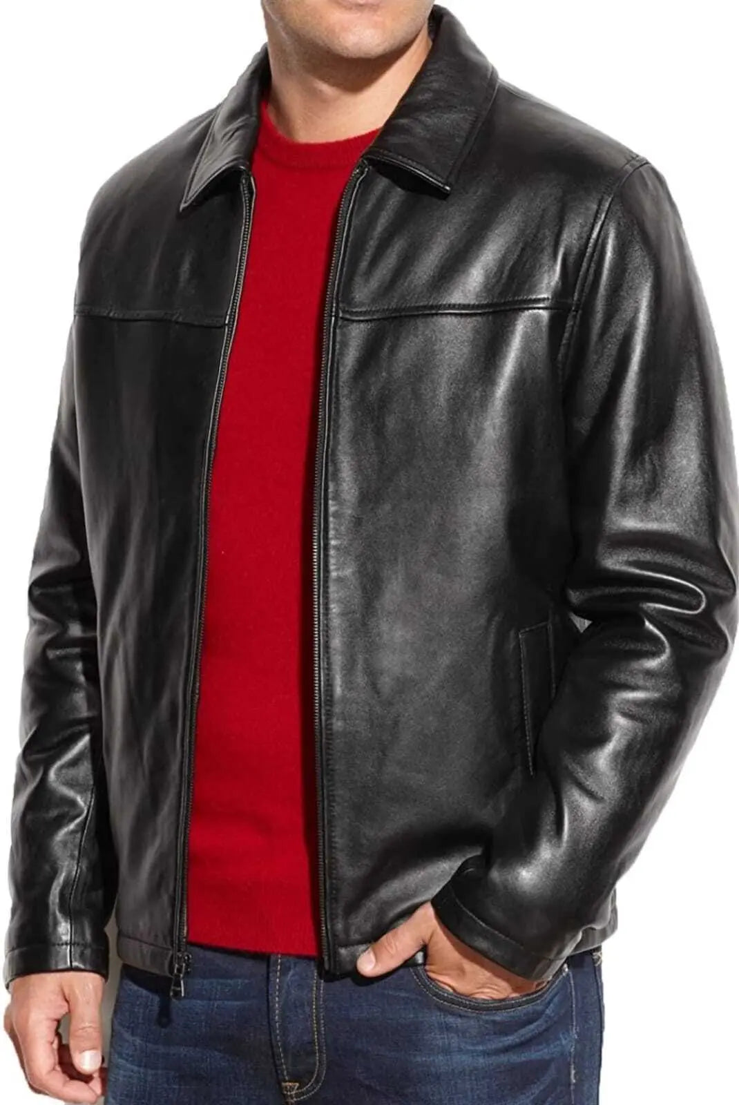 Men's Real Plain Cowhide Black Leather Jacket - Vintage Café Racer Handmade Biker Jacket