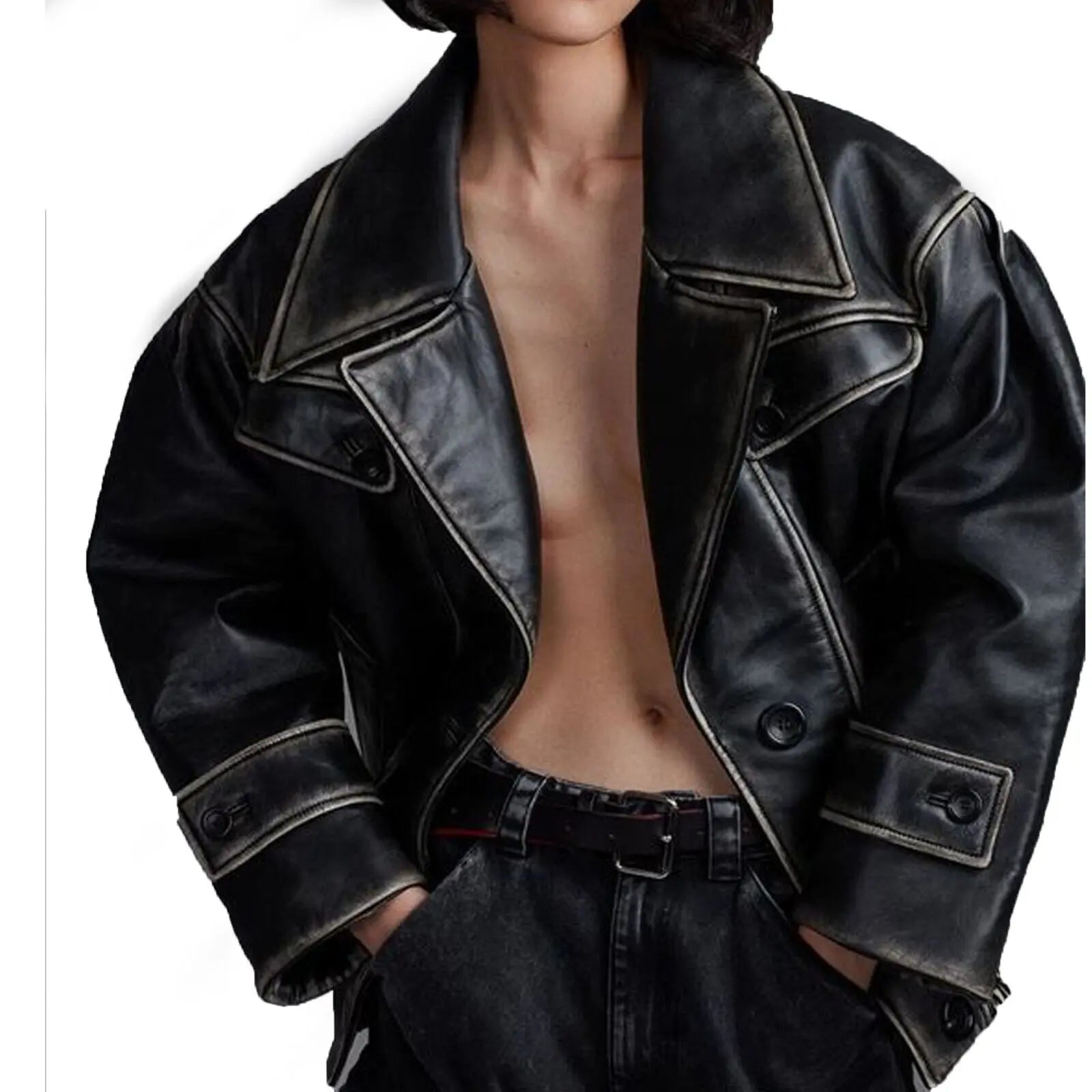 Black Oversized Leather Jacket, 90โs Leather Jacket Leather Jacket Stylish 90s