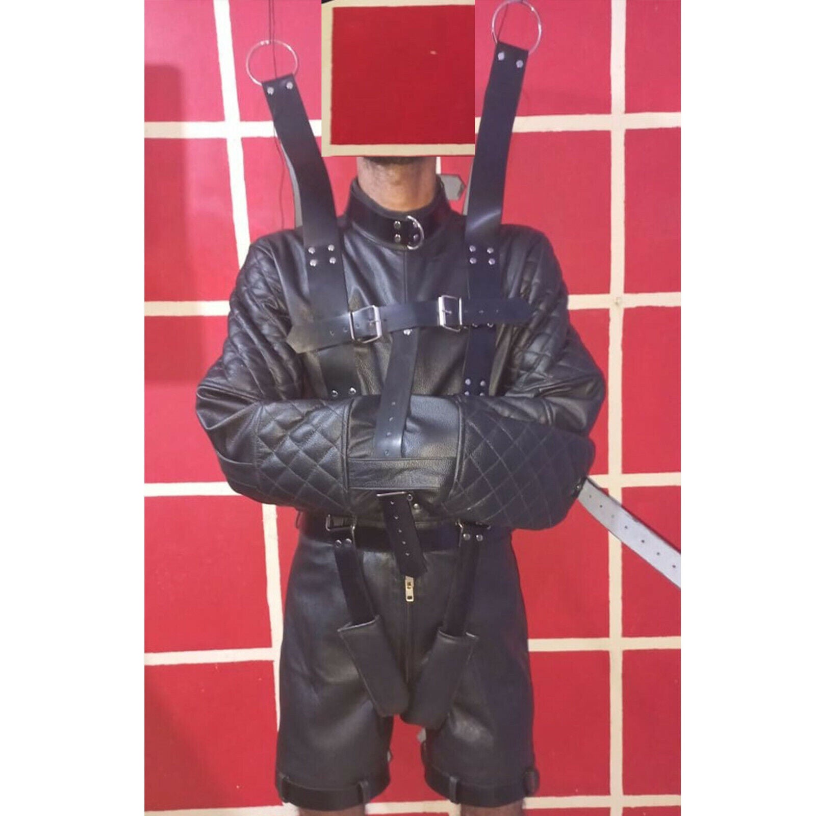 Real Leather Heavy Duty Genuine leather bondage jacket suspension Jacket BDSM wi