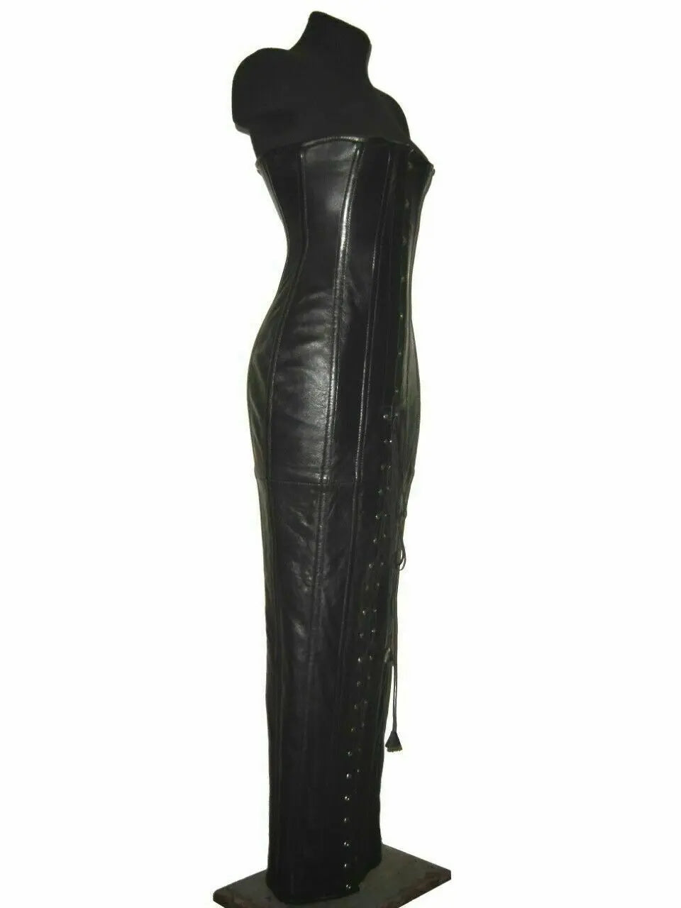 Women's Black Leather Corset - Lace-up Waist-binder Bodycon hobble dress
