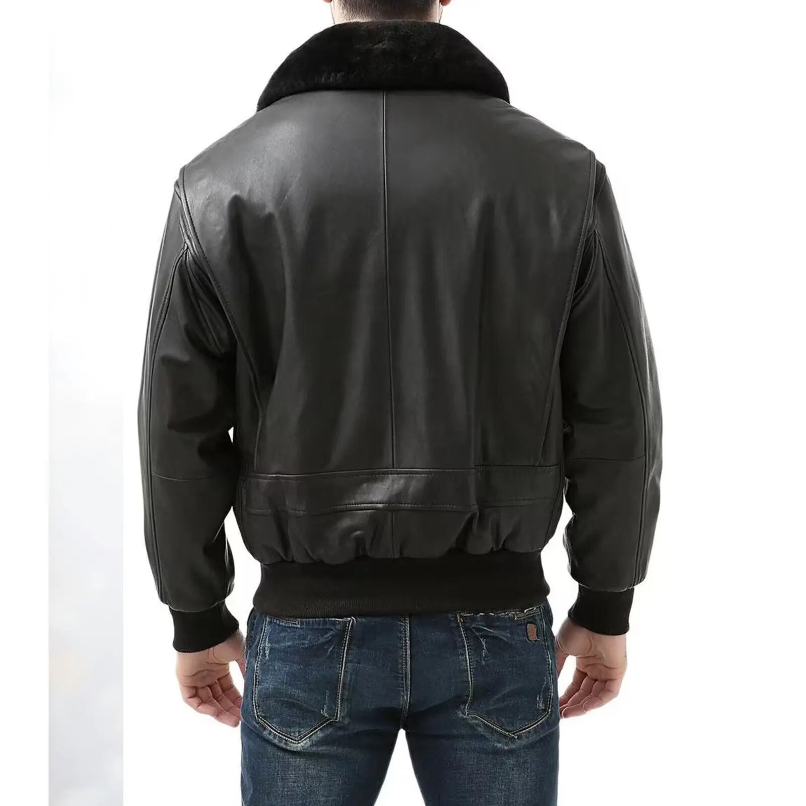 Men's Genuine Lambskin Leather Winter Jacket with Fur Collar
