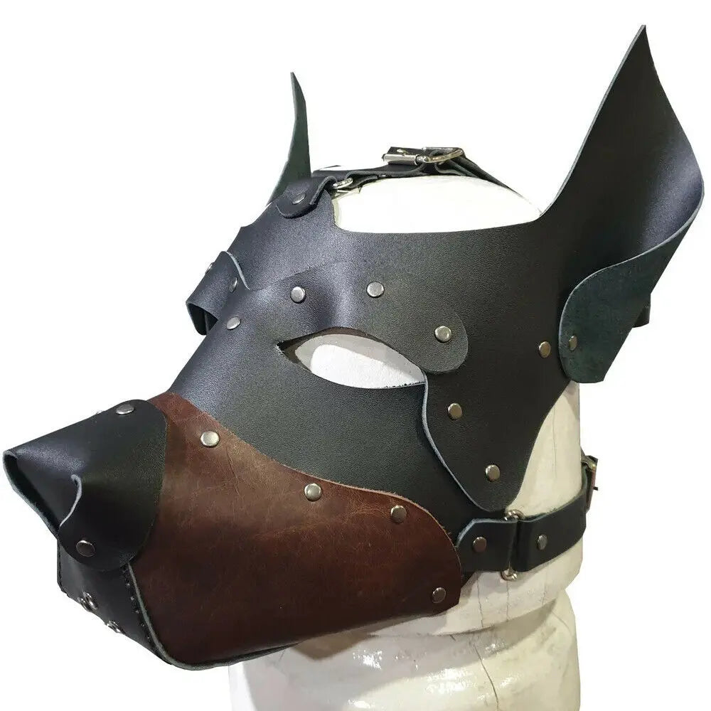 Unisex Premium Leather Bondage BDSM Dog Mask (Cosplay / Performance Headgear)