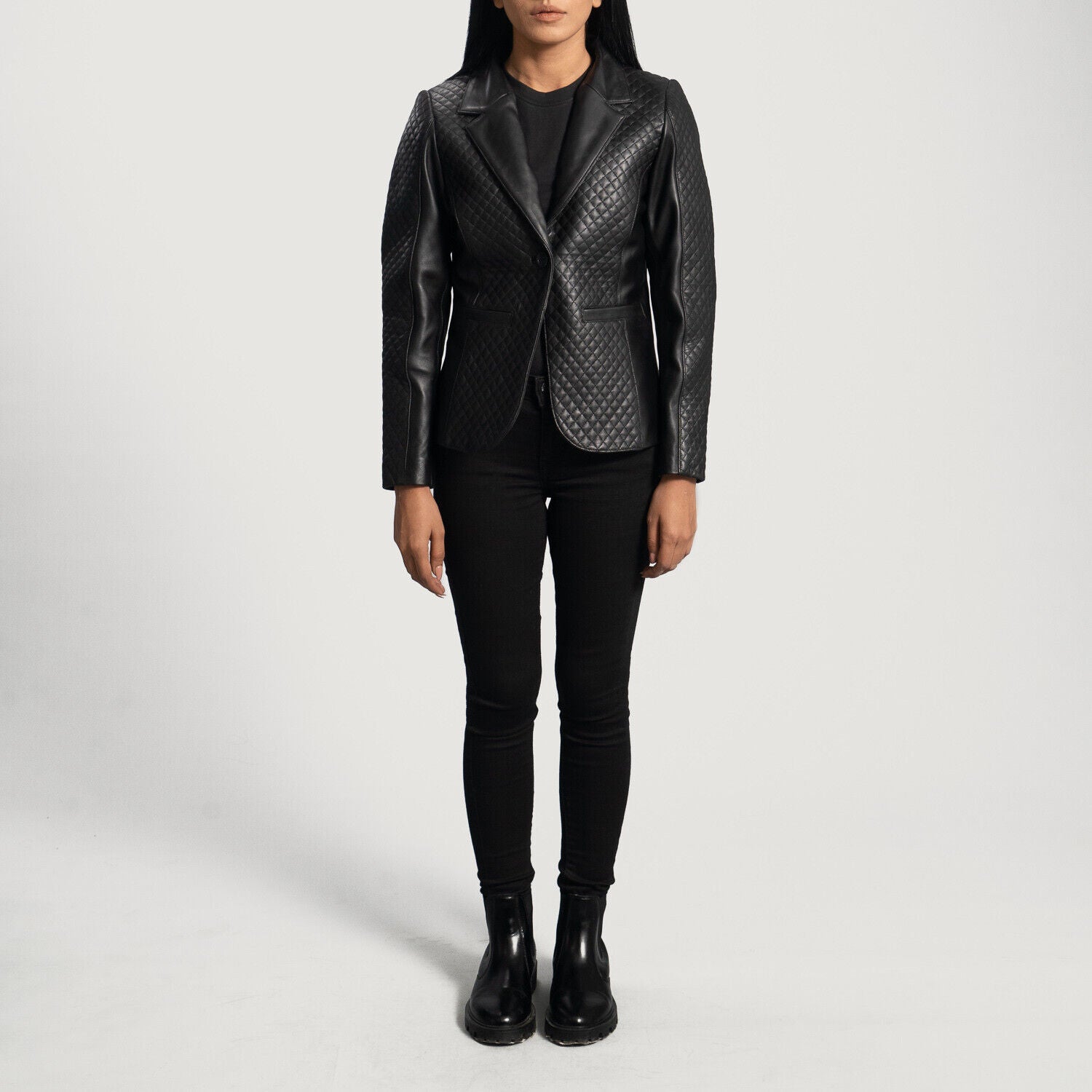 Cora Quilted Black Leather Blazer Sheep Leather