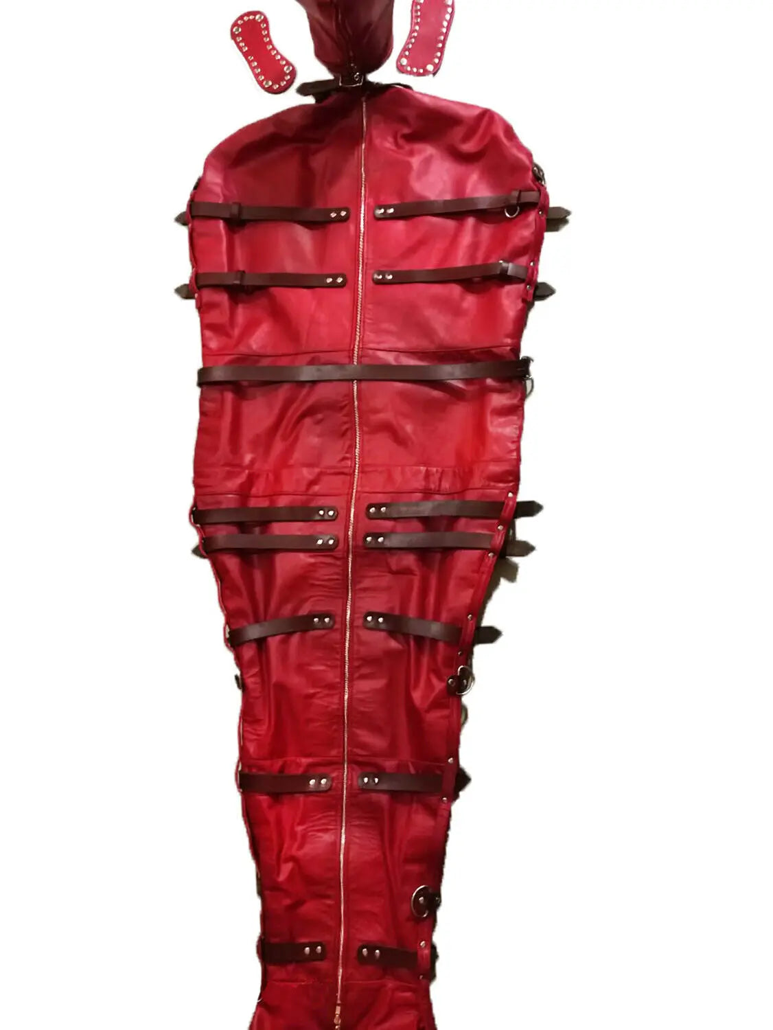 Red Leather Bondage Bag - BDSM Slave Sleep-Sack - Extreme Leather Armbinder Restraint