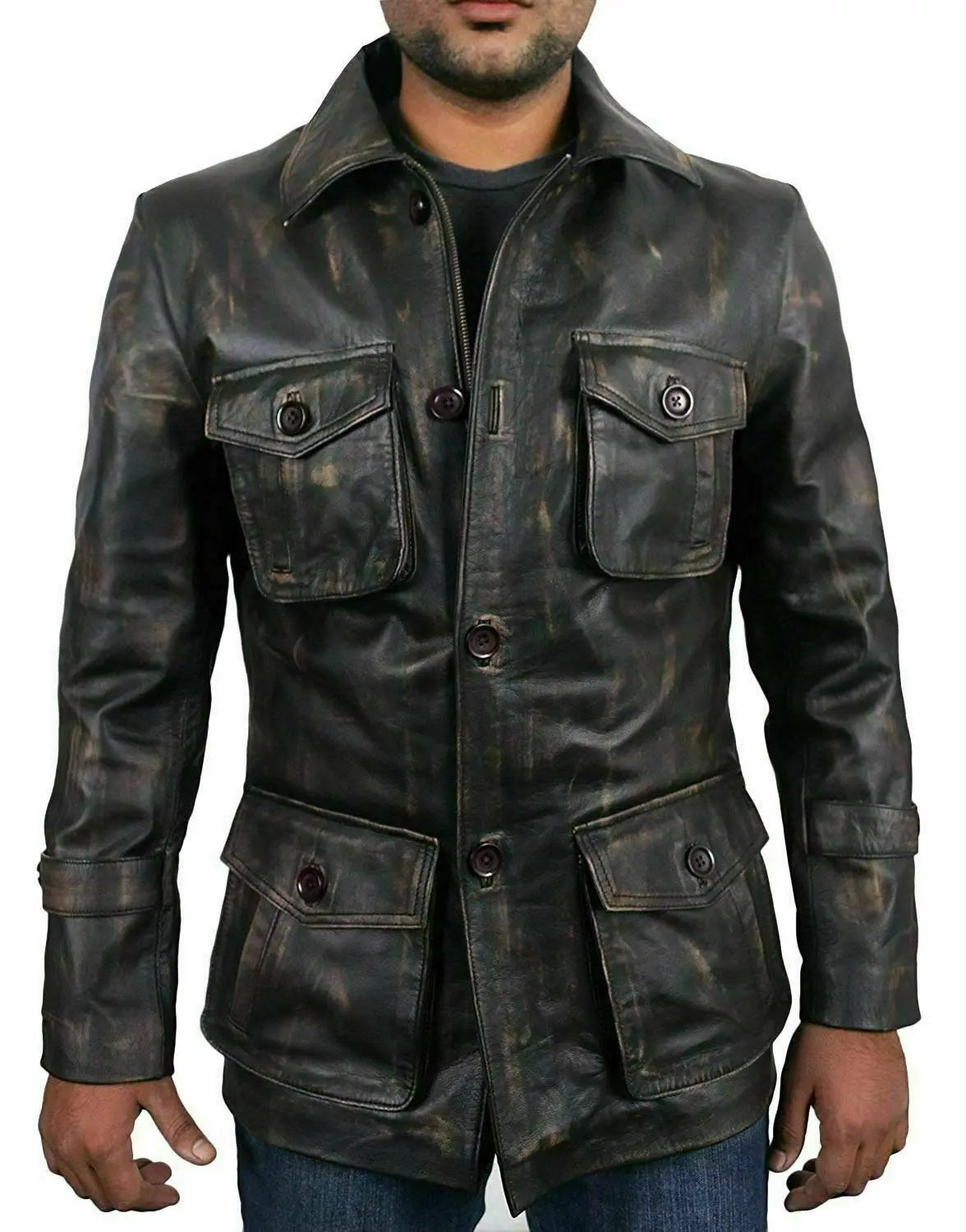 Men’s Davidson Vintage Distressed Real Leather Motorcycle Button Coat Biker Jacket– Classic Rider Style Outerwear