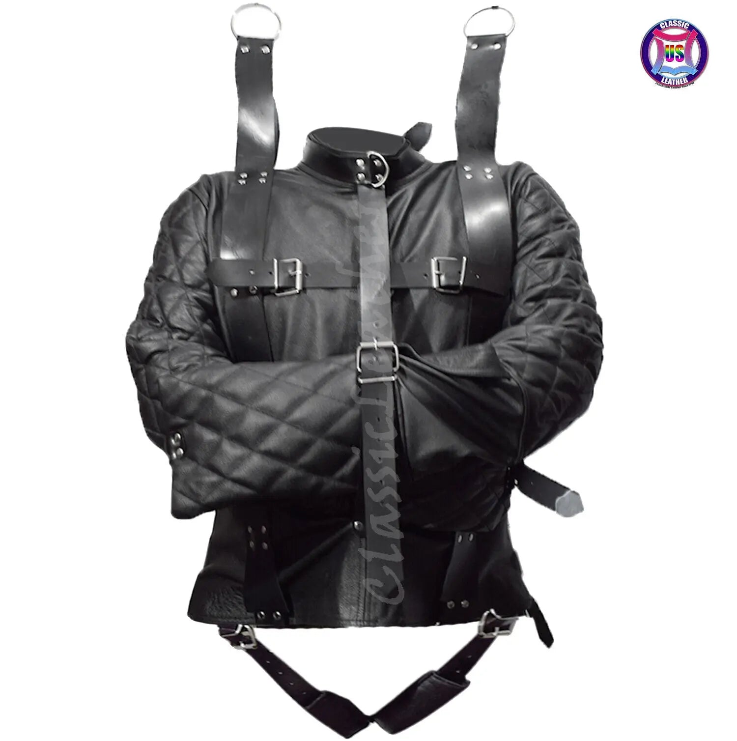 Men’s Genuine Leather Straight Jacket BDSM Suspension Hell Suit With Arms Binder– Premium Adjustable Statement Wear