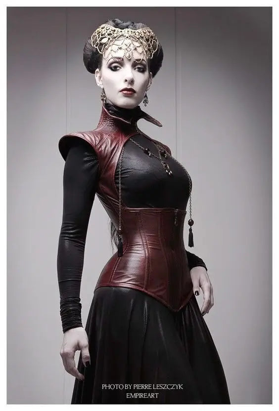 Women's Real Sheepskin Maroon Bustier Leather Corset Dress