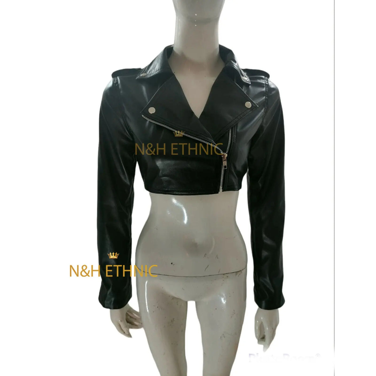 Women's Real Sheepskin Leather Stylish Mini Biker Jacket, front view
