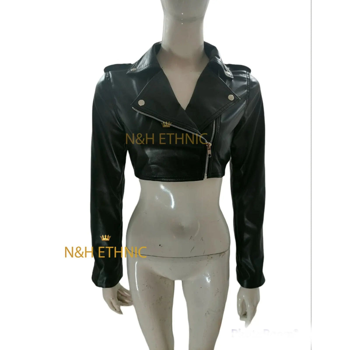Women's Real Sheepskin Leather Stylish Mini Biker Jacket, front view