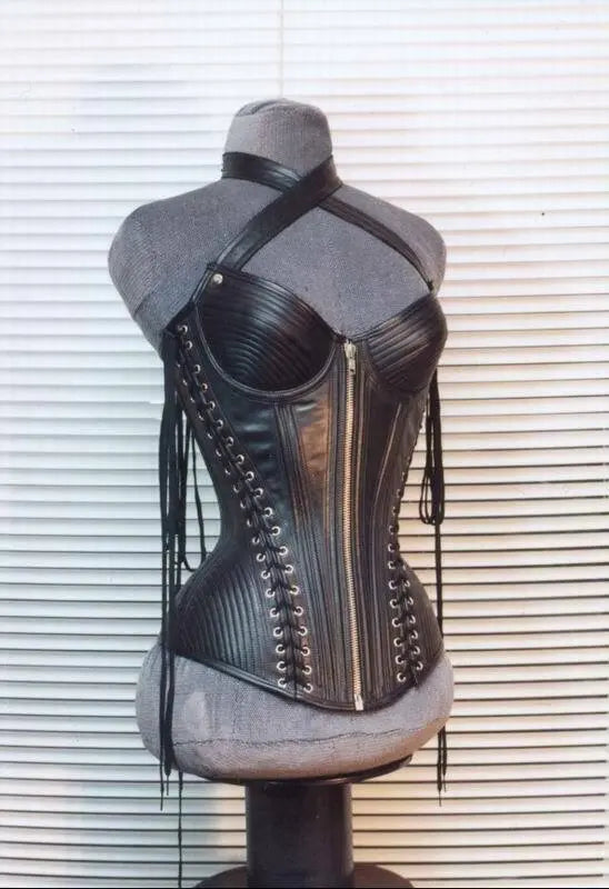 Women's Leather Bustier Steel Boned Cincher Corset Waist