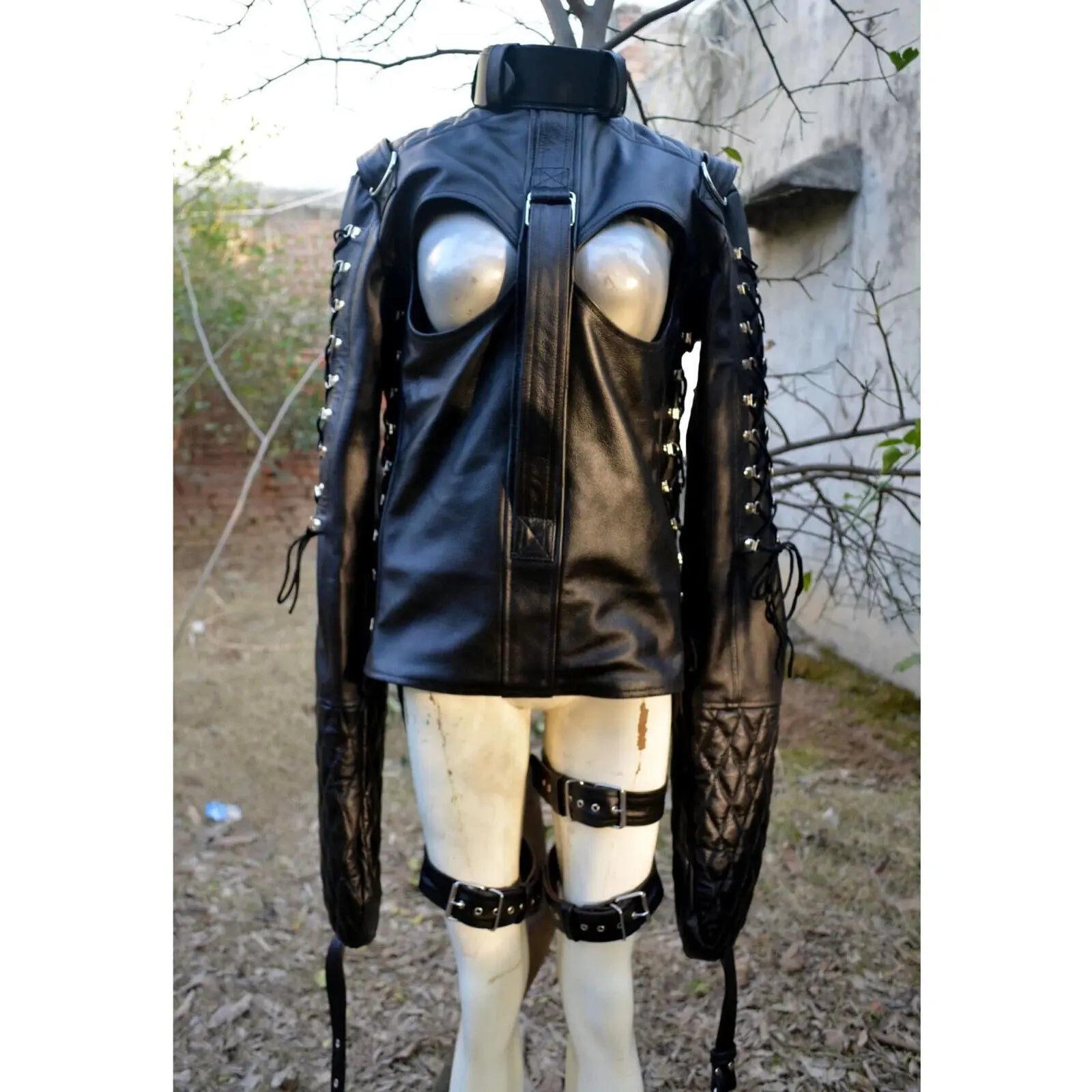 Sides Crotch Straps Restraining Bondage Leather Straitjacket
