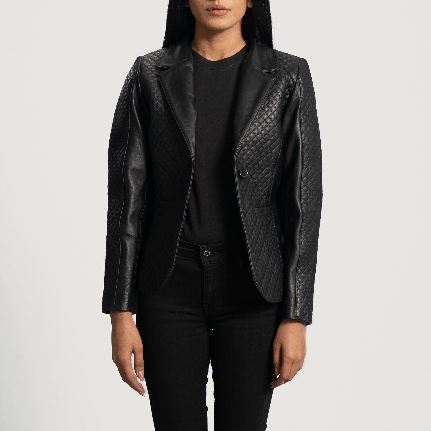 Cora Quilted Black Leather Blazer Sheep Leather