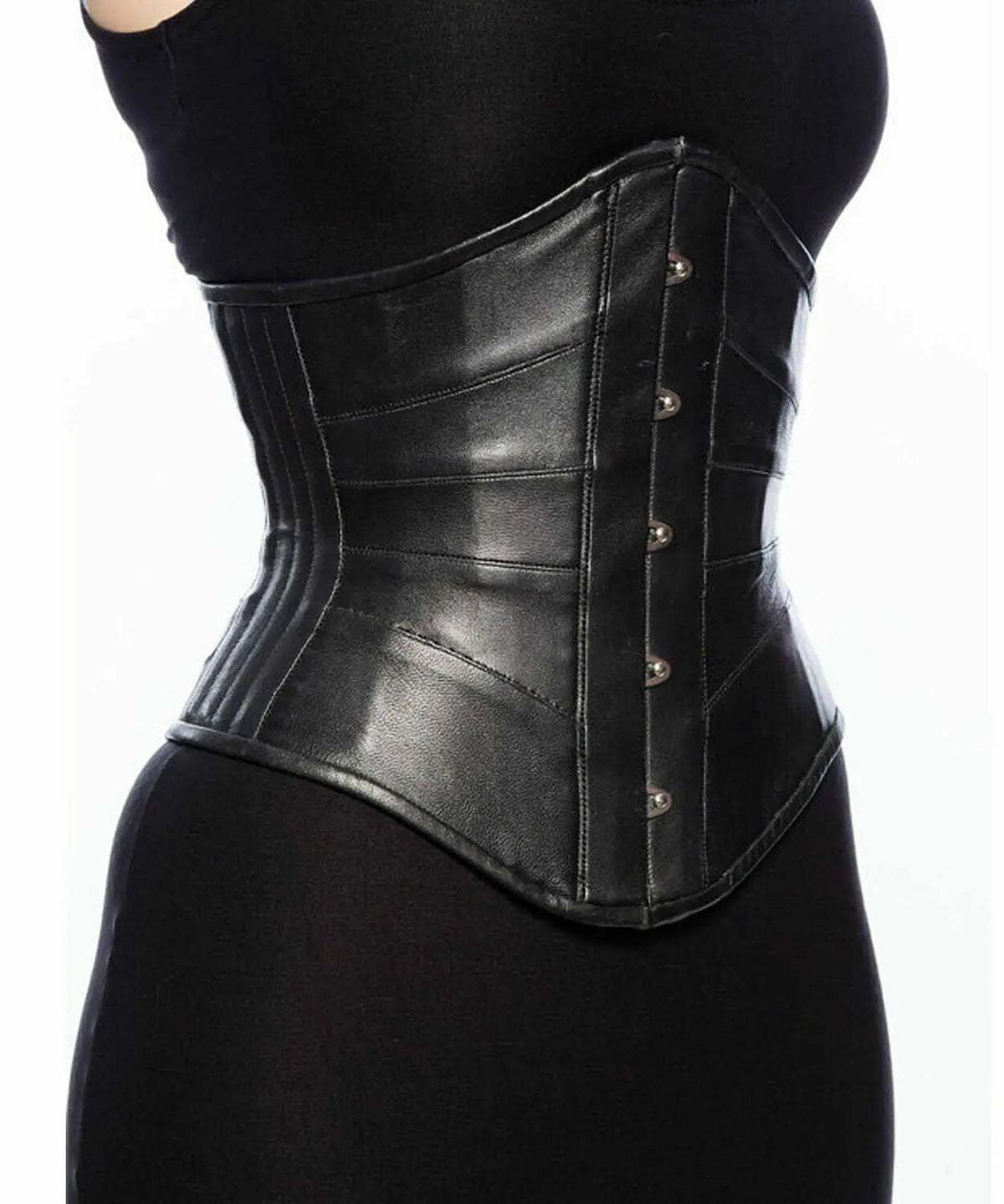 Women's Real Leather Waist Cincher Steel Boned Under bust Corset