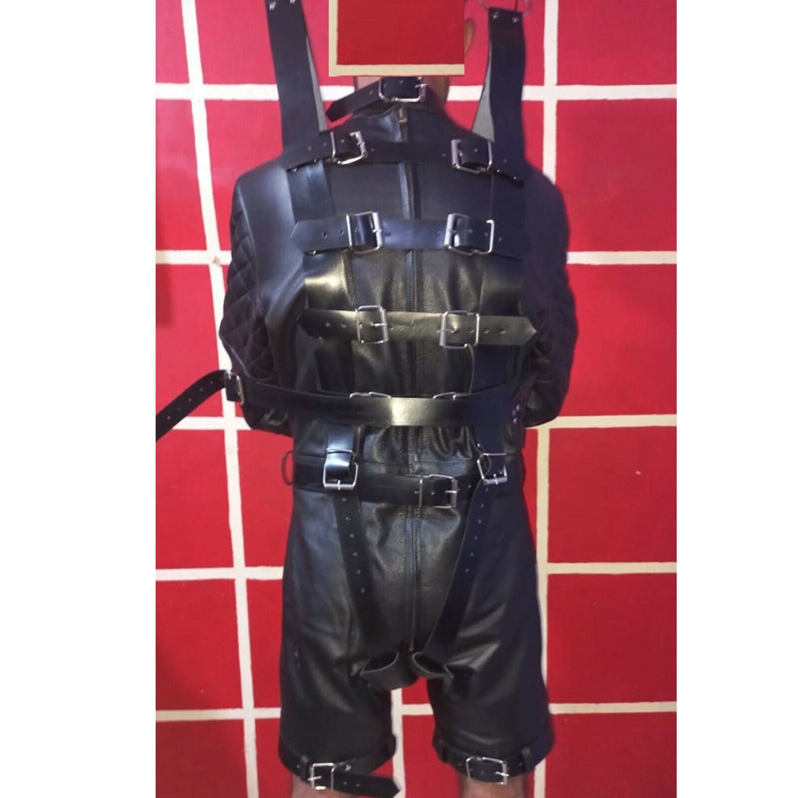 Real Leather Heavy Duty Genuine leather bondage jacket suspension Jacket BDSM wi
