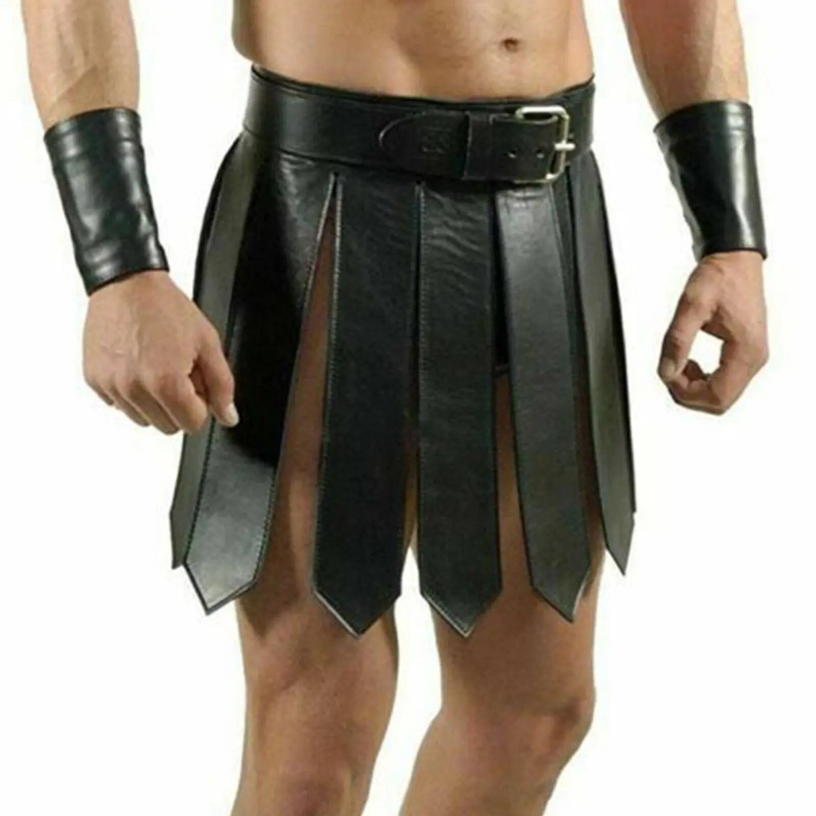 Men’s Genuine Leather Gladiator Kilts Scottish Style Fashion Costume – Handmade Premium Leather Utility Kilt