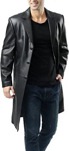 Men's Winter Lambskin Leather Coat with Fur Collar - Premium Genuine Leather Outerwear