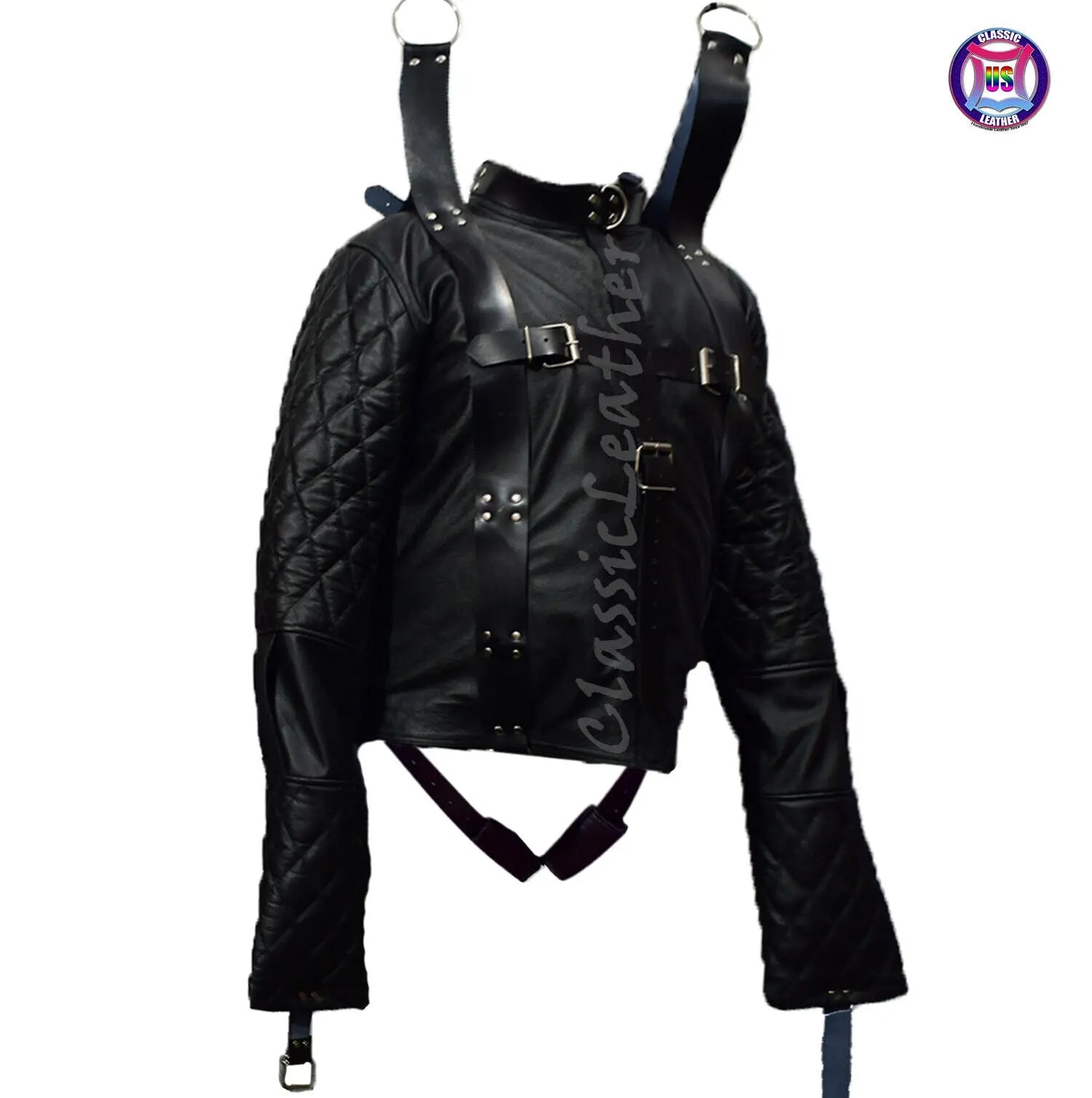 Men’s Genuine Leather Straight Jacket BDSM Suspension Hell Suit With Arms Binder– Premium Adjustable Statement Wear