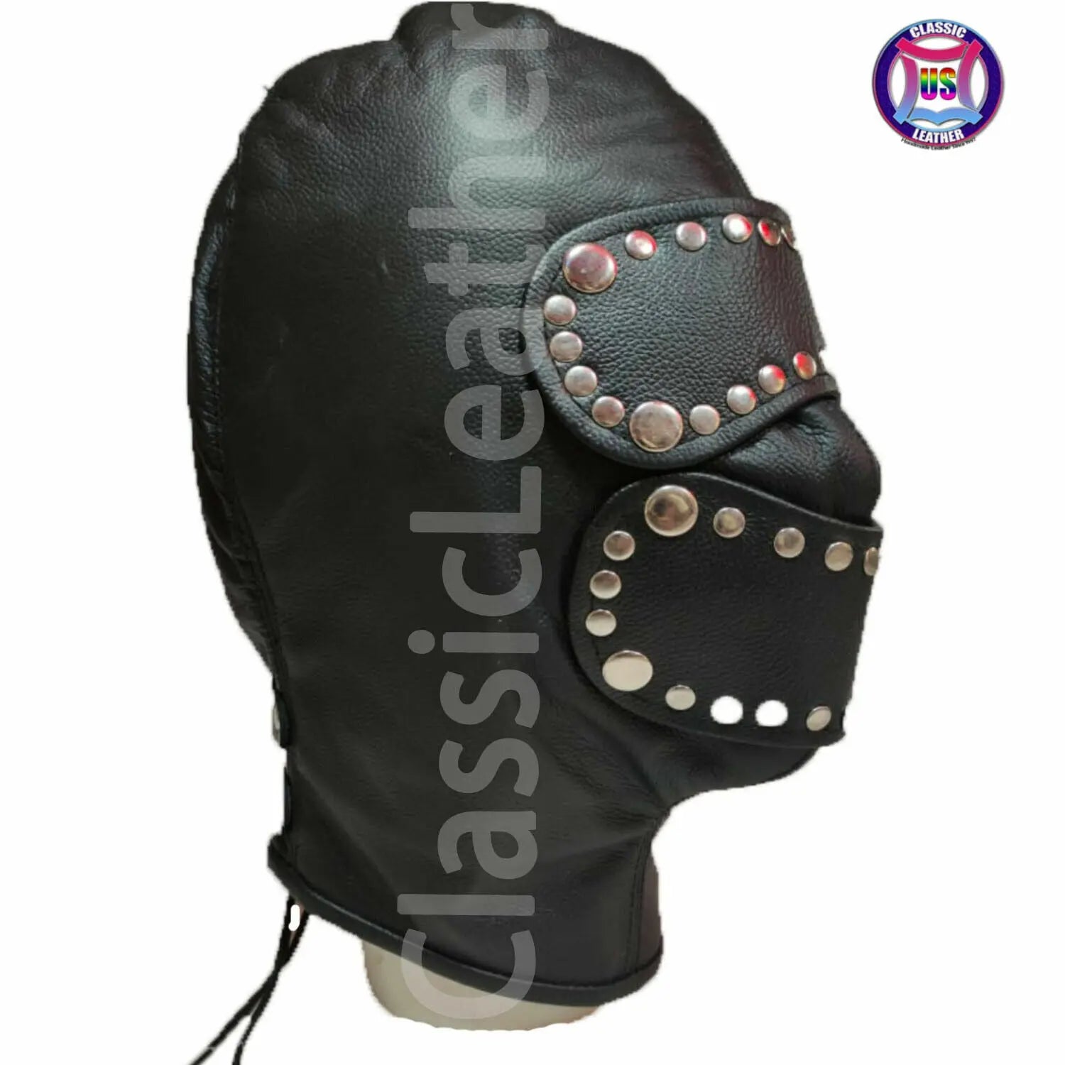 Premium Handmade Leather Bondage Blindfold Head Hood Mask & Mouth Gag