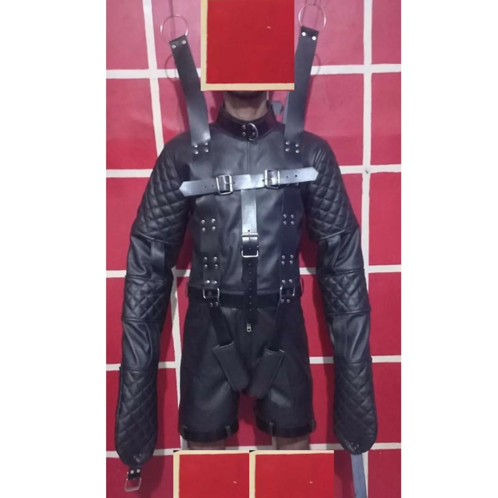 Real Leather Heavy Duty Genuine leather bondage jacket suspension Jacket BDSM wi