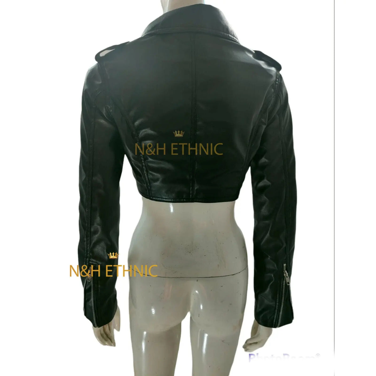 Women's Real Sheepskin Leather Stylish Mini Biker Jacket, back view