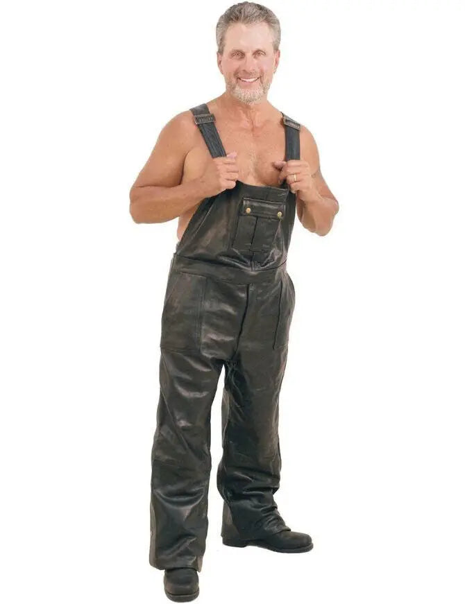 Men's Premium Sheepskin Leather Bib Overalls - W/Snap Pockets Jumpsuit