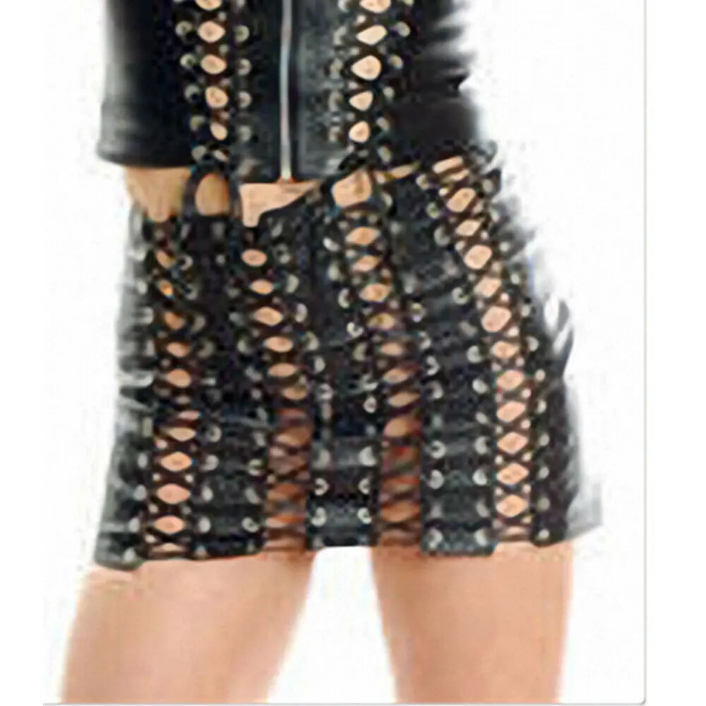 Woman's Real Sheepskin Leather Bondage Stylish Lacing Dress