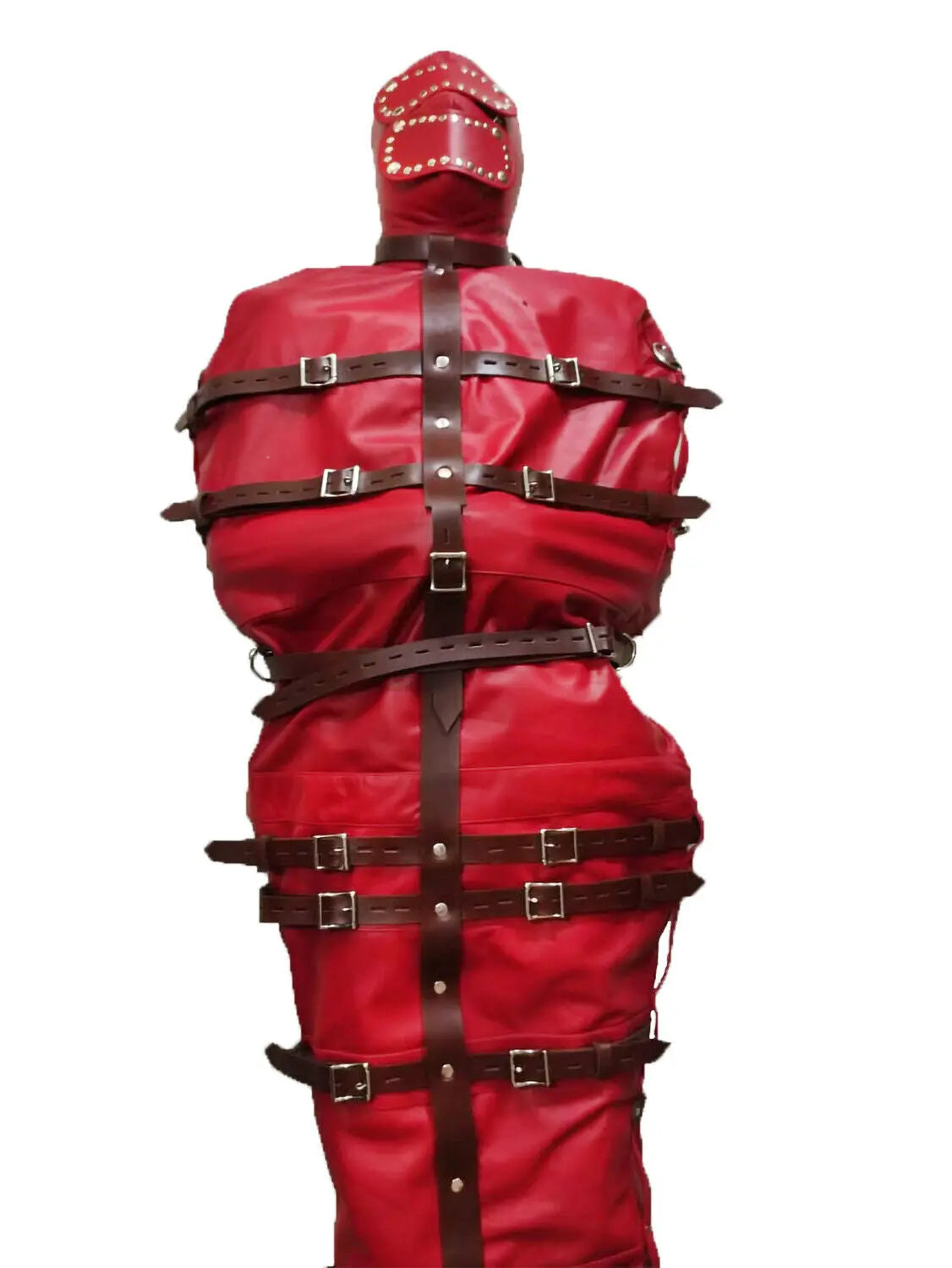 Red Leather Bondage Bag - BDSM Slave Sleep-Sack - Extreme Leather Armbinder Restraint
