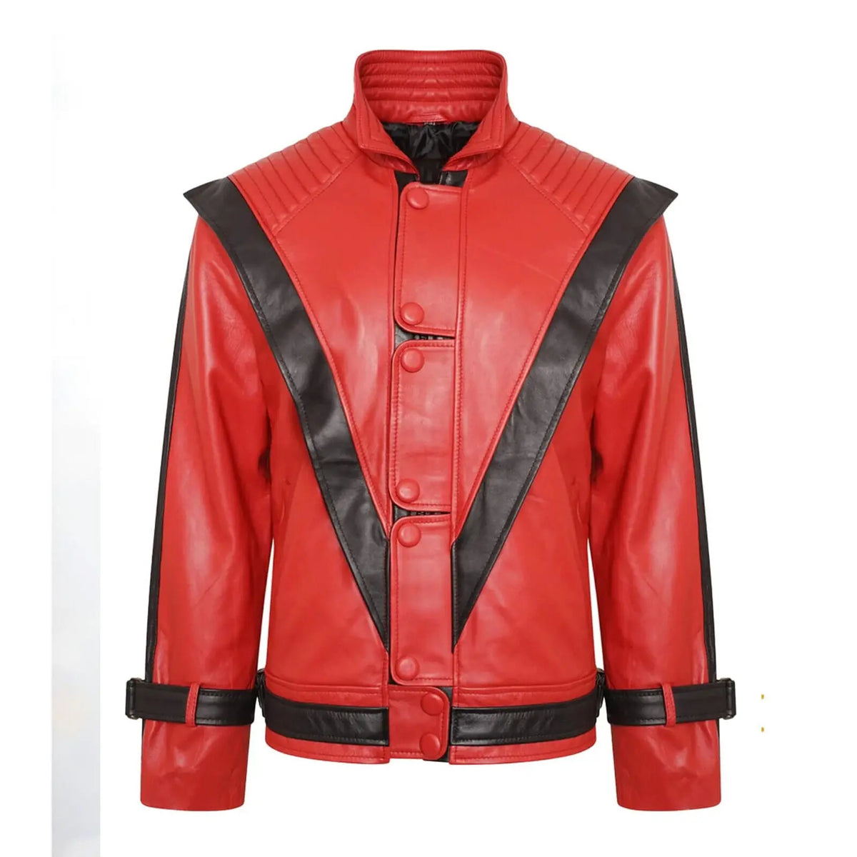 Michael Jackson Red Military Real Leather Jacket – front view