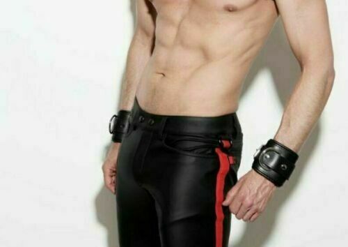 Men's Real Leather Bikers Pants Black BLUF Trousers GAY Motorcycle Levi's 34in