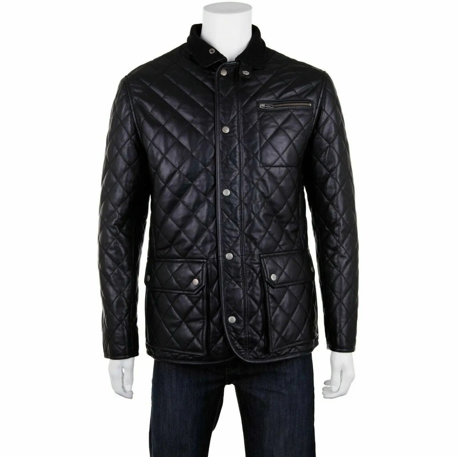 Men's Black Leather Quilted Trench Coat - Leather Jacket - Overcoat