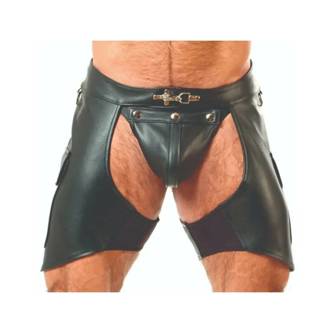 Premium Men’s Genuine Black Cowhide Leather Rider Chaps Shorts